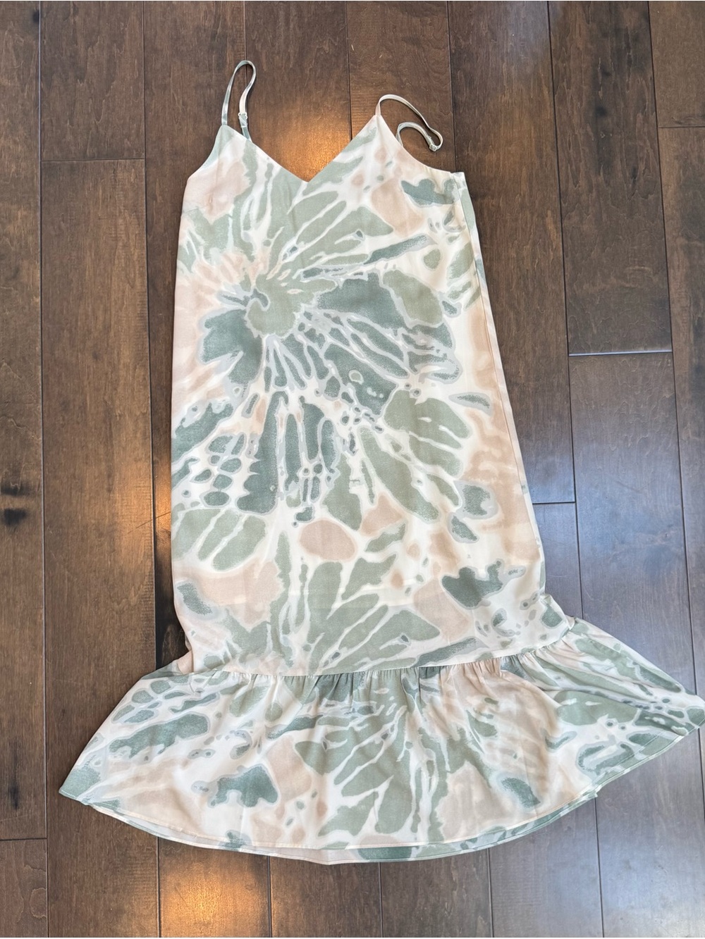 Boho Floral Tie-Dye Slip Dress in Sage and Blush